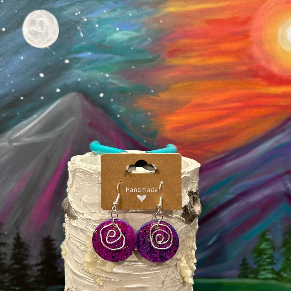 Handmade Purple Swirl Earrings